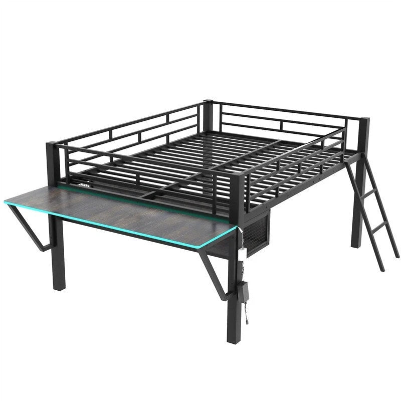Lit superposé jumeau avec bureau escamotable, 4 tiroirs et étagères – Gain de place