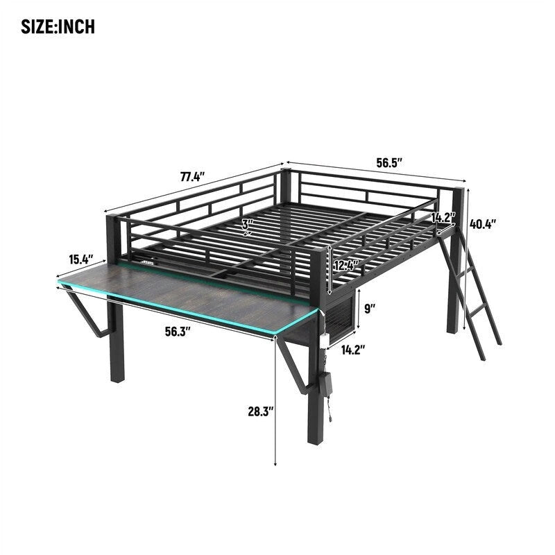 Lit superposé jumeau avec bureau escamotable, 4 tiroirs et étagères – Gain de place