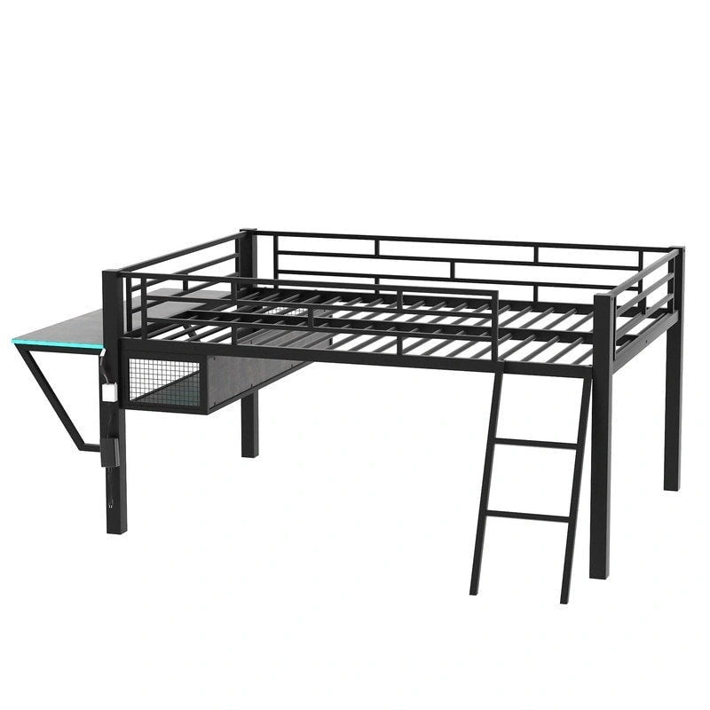 Lit superposé jumeau avec bureau escamotable, 4 tiroirs et étagères – Gain de place
