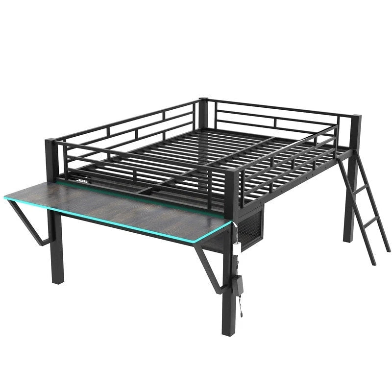 Lit superposé jumeau avec bureau escamotable, 4 tiroirs et étagères – Gain de place