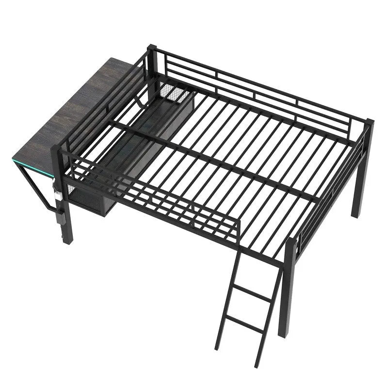 Lit superposé jumeau avec bureau escamotable, 4 tiroirs et étagères – Gain de place