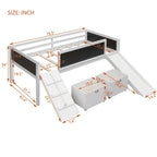 Lit mezzanine simple en bois avec garde-corps, deux boîtes de rangement et tableau double face, cadre d'escalade et corde