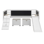Lit mezzanine simple en bois avec garde-corps, deux boîtes de rangement et tableau double face, cadre d'escalade et corde