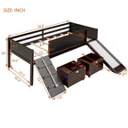 Lit mezzanine simple en bois avec garde-corps, deux boîtes de rangement et tableau double face, cadre d'escalade et corde
