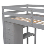 Lit mezzanine simple en bois massif avec bureau, 4 tiroirs, étagères et escalier de rangement
