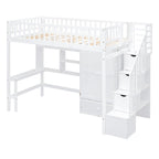 Lit mezzanine double en bois massif avec bureau et armoire intégrés pour des solutions de rangement
