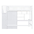 Lit mezzanine double en bois massif avec bureau et armoire intégrés pour des solutions de rangement
