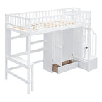 Lit mezzanine double en bois massif avec bureau et armoire intégrés pour des solutions de rangement
