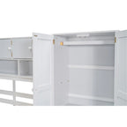 Lit mezzanine double en bois avec bureau et tiroirs intégrés