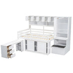 Lit mezzanine double en bois avec bureau et tiroirs intégrés