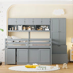 Lit mezzanine double en bois avec bureau et tiroirs intégrés