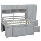 Lit mezzanine double en bois avec bureau et tiroirs intégrés