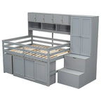 Lit mezzanine double en bois avec bureau et tiroirs intégrés