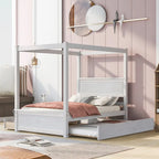 Lit à baldaquin complet en bois avec lit gigogne inclus pour un couchage supplémentaire