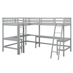 Lit mezzanine en bois en forme de L, double, avec échelle et 2 bureaux intégrés en forme de L