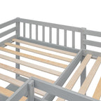 Lit mezzanine en bois en forme de L, double, avec échelle et 2 bureaux intégrés en forme de L