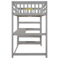 Gray Twin Solid Wood Loft Bed with Desk, Shelves, Guardrails