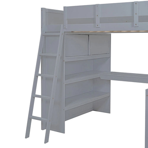 Lit mezzanine double avec bureau et étagère de rangement