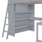 Lit mezzanine double avec bureau et étagère de rangement