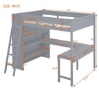 Lit mezzanine double avec bureau et étagère de rangement