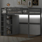 Lit mezzanine grand format moderne avec armoire intégrée et étagères de rangement