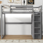 Lit mezzanine grand format moderne avec armoire intégrée et étagères de rangement