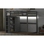Lit mezzanine grand format moderne avec armoire intégrée et étagères de rangement