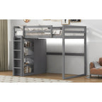 Lit mezzanine grand format moderne avec armoire intégrée et étagères de rangement