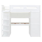 Lit mezzanine avec bureau, armoires, 4 tiroirs et 4 étagères