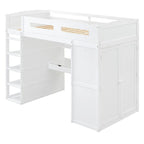 Lit mezzanine avec bureau, armoires, 4 tiroirs et 4 étagères