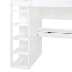 Lit mezzanine avec bureau, armoires, 4 tiroirs et 4 étagères