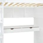 Lit mezzanine avec bureau, armoires, 4 tiroirs et 4 étagères