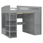 Lit mezzanine avec bureau, armoires, 4 tiroirs et 4 étagères