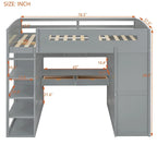 Lit mezzanine avec bureau, armoires, 4 tiroirs et 4 étagères