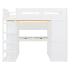 Lit mezzanine avec bureau, armoires, 4 tiroirs et 4 étagères