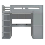 Lit mezzanine avec bureau, armoires, 4 tiroirs et 4 étagères