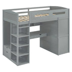 Lit mezzanine avec bureau, armoires, 4 tiroirs et 4 étagères