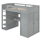 Lit mezzanine avec bureau, armoires, 4 tiroirs et 4 étagères